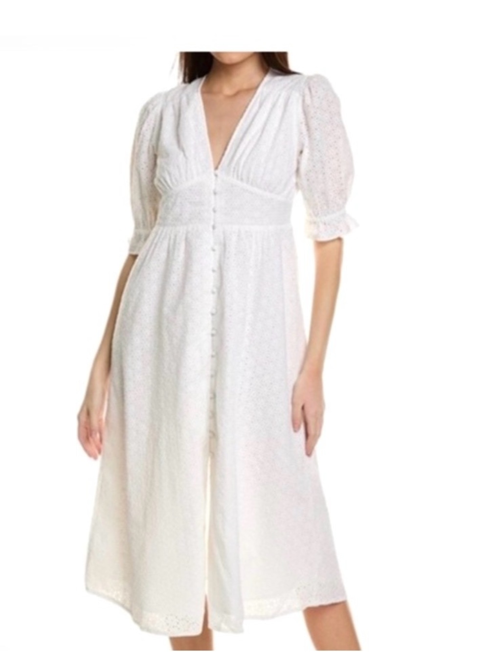 Boden White Eyelet Button-Front Midi Dress - Picture 4 of 9